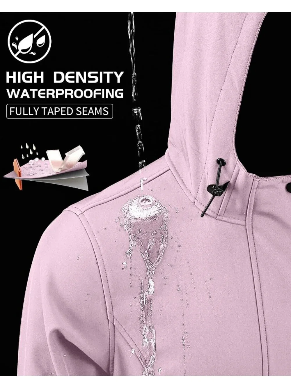 Women's Purple Hooded Fleece Lined Waterproof Hiking Softshell Long Rain Jacket